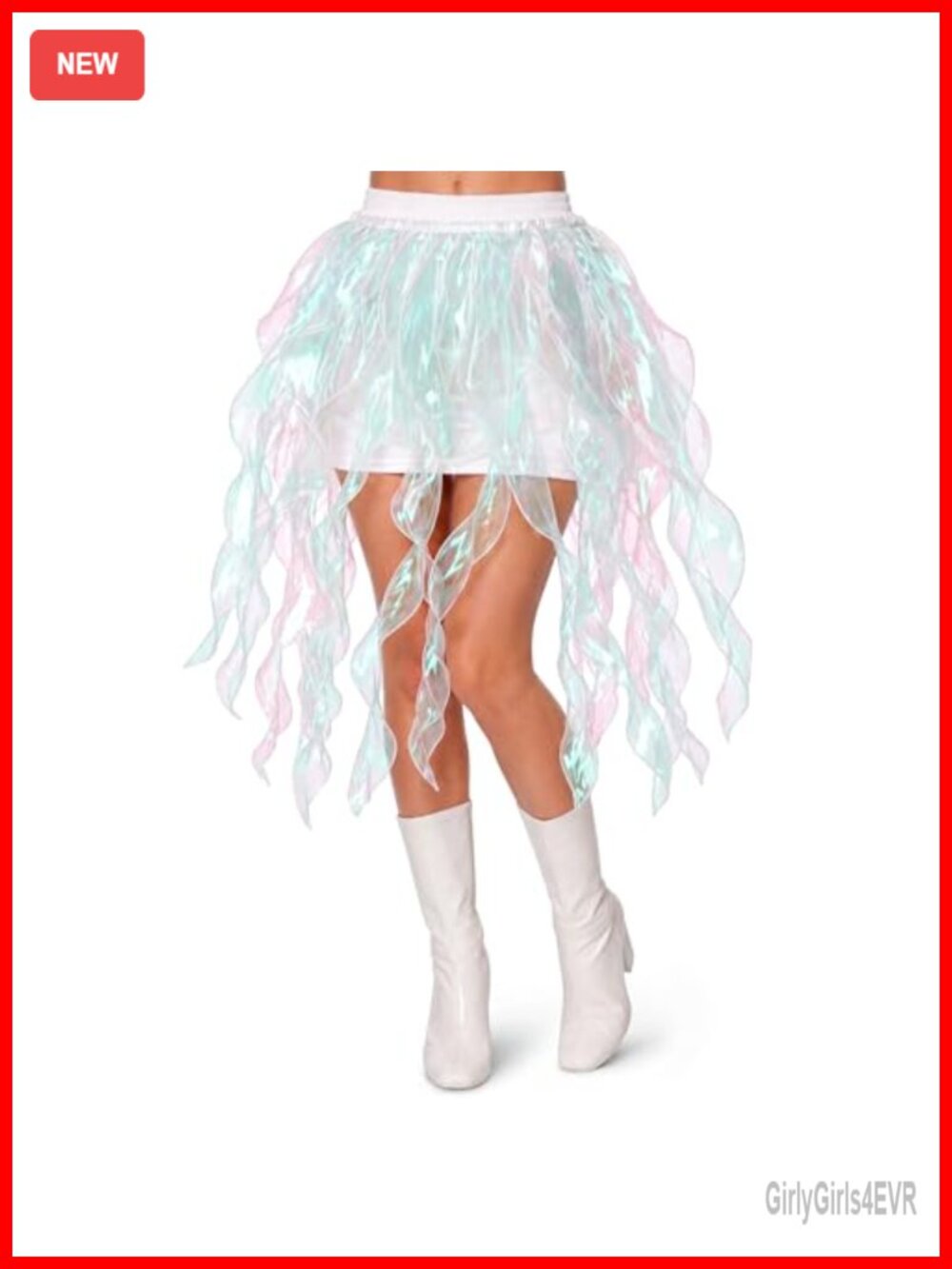 Holographic Jellyfish Ruffle Skirt Costume Women Mermaid Cosplay